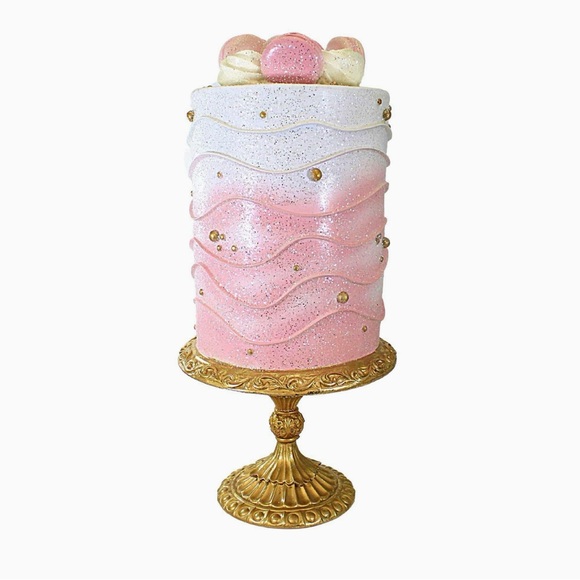 December Diamonds 20 inch Confections Pink Cake w/Macarons on Gold Pedestal - Picture 8 of 8